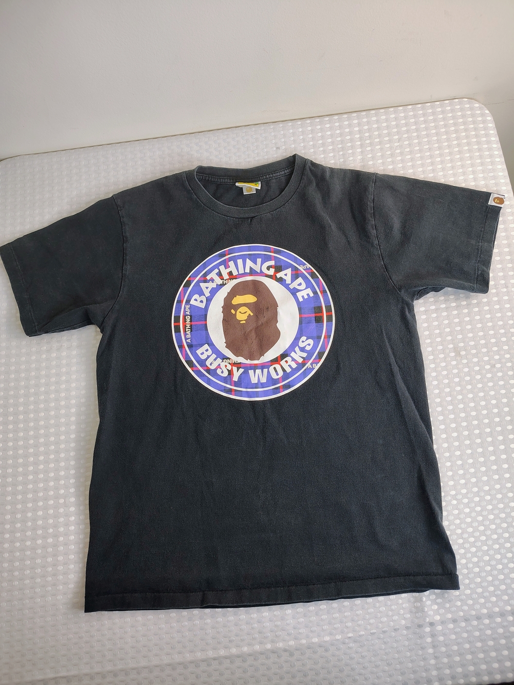 Bape Black Graphic Ape Head Logo Tee with Blue & Brown Accents